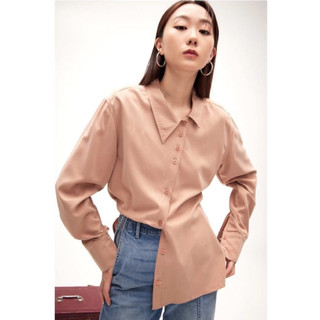 全新 現貨 SISJEANS 百貨專櫃品牌 奶茶色不對稱領oversize 長襯衫 上衣 現貨快速出貨🚚 253