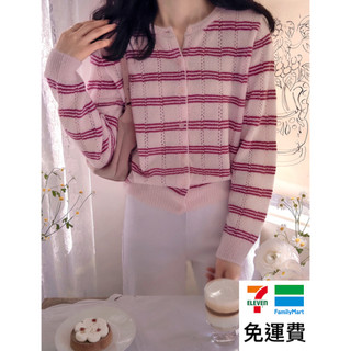 DREAM COLOR KR 一件免運 韓國代購 正韓女裝 精緻可愛鏤空設計色彩線條柔軟開衫 0210