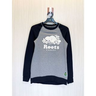 Roots 灰黑色線圈LOGO內刷毛大學T 小尺碼 (26020786