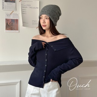 【Ouch】溫柔存在感（3 colors）實拍 現貨 薄衫一字領上衣 長袖 女裝 露肩 設計感上衣 C188