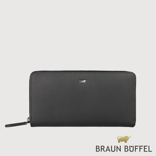 【BRAUN BUFFEL】默瑟-II 12卡拉鍊長夾-黑色(德國小金牛台灣總代理)/BF384-602-BK