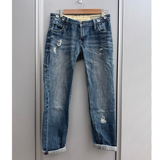 Someone jeans刷舊反摺男友褲 丹寧牛仔長褲 九分褲