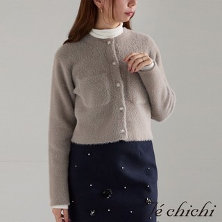 Te chichi 暖毛絨雙口袋設計短版圓領針織罩衫(0F001400810)