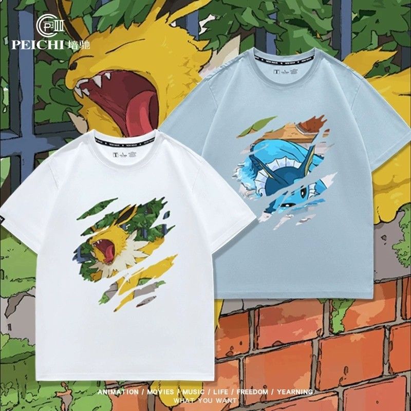 隔日到貨🔥純棉高品質🔥寶可夢伊布呆呆獸t恤情侶上衣情侶裝oversize t恤男女日系t恤潮流印花短袖卡通短袖可愛大尺碼