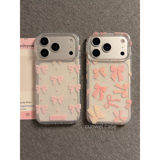 韓系ins閃粉滿屏粉色蝴蝶結 適用於iPhone17 16 15 14 13 Pro Max 手機殼 全包閃粉軟邊硬殼