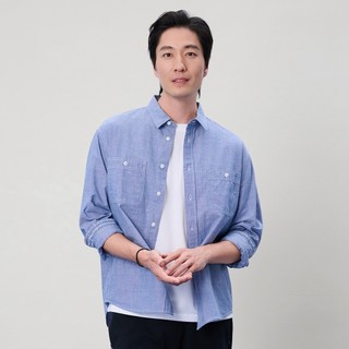 GIORDANO 男裝青年布工作風雙口袋寬鬆襯衫 01046004