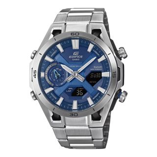 【CASIO 卡西歐】EDIFICE 藍芽太陽能 賽車美學 層次立體錶款 藍銀 ECB-2300D-2A 45.8mm