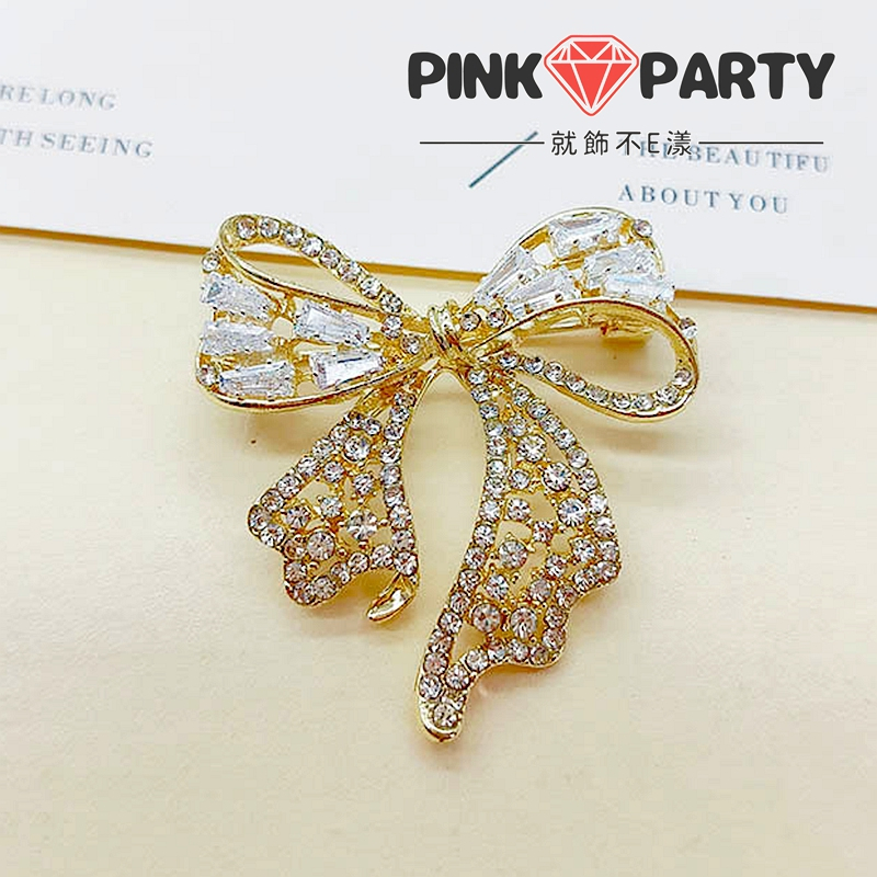 台灣現貨💯【胸針】美麗新娘 滿鑽復古蝴蝶結造型水鑽別針 徽章 胸針 新娘飾品 新娘秘書 PinkParty💖BR55