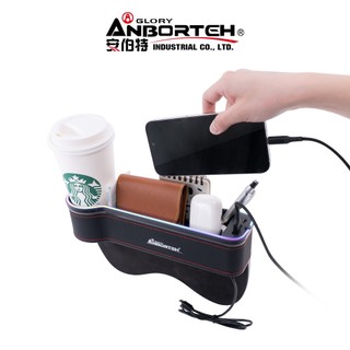 【安伯特】極光皮革椅縫置物盒-USB+Type-C充電款 (汽車座椅置物盒 椅縫置物盒 )【DouMyGo汽車百貨】