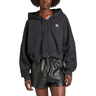 Threeⓖ🧸 ADIDAS ESSENTIALS HOODIE 連帽外套 寬鬆 短版 棉質 女款 黑色 IY9687