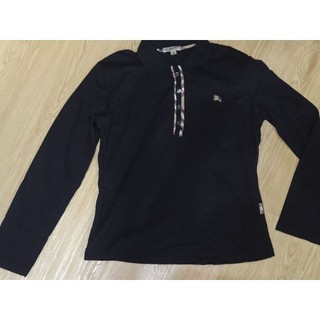 Burberry 女 女款 大人 黑 長袖polo衫 格紋 長袖 上衣 XXL