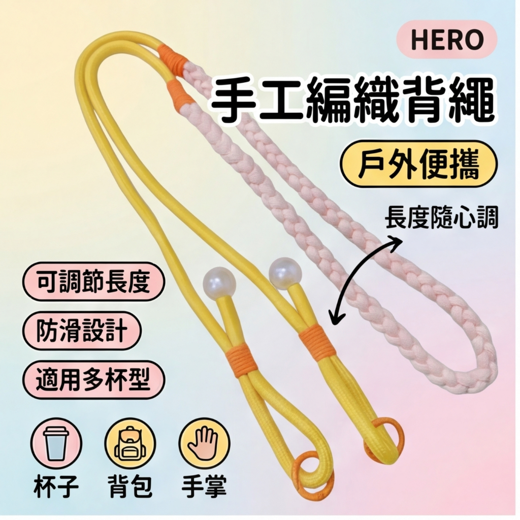 owala 手工編織背帶繩 可調節 多色選擇 適用於直徑6-12cm 可用於多款水杯 保溫瓶背繩 戶外便攜 背帶繩