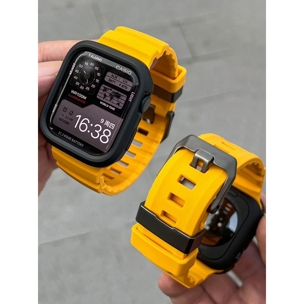 《隔日到貨》適用 APPLE WATCH 硅膠錶帶 金屬扣錶帶 Ultra S11 S10 46mm 49mm 男士錶帶