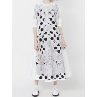 日本COMME des GARÇONS川久保玲COMCOM系列DM款黑色圓圈花邊印花白色連身洋裝
