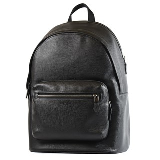 COACH 男款 鵝卵石紋皮革拉鍊後背包-黑色【美國正品現貨】