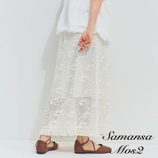 Samansa Mos2 甜美蕾絲花朵刺繡下襬流蘇長裙(0F001906610)