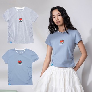 CONVERSE X MATSUI SLIM SS TEE 灰 藍 聯名 插畫小狗 側邊抓皺 短版 短T【WCK173】