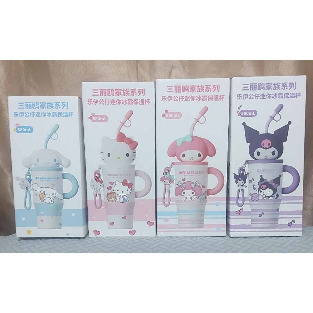 三麗鷗不鏽鋼卡通立體公仔保溫杯 凱蒂貓吸管杯 庫洛米公仔水杯 大耳狗316不鏽鋼公仔杯 美樂蒂公仔杯防滑手把 附提繩吊飾