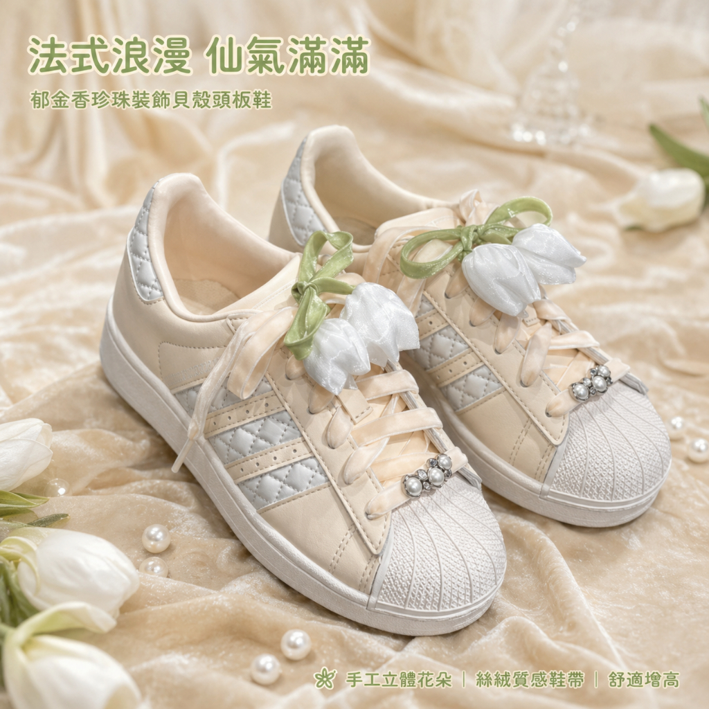 🎯輕氧 adidas originals Superstar 2 絲絨鞋帶 法式浪漫 板鞋 女款 淺米色 KJ7301