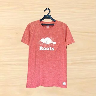 Roots 雪花橘紅色大LOGO短袖上衣 小尺碼 (260425124