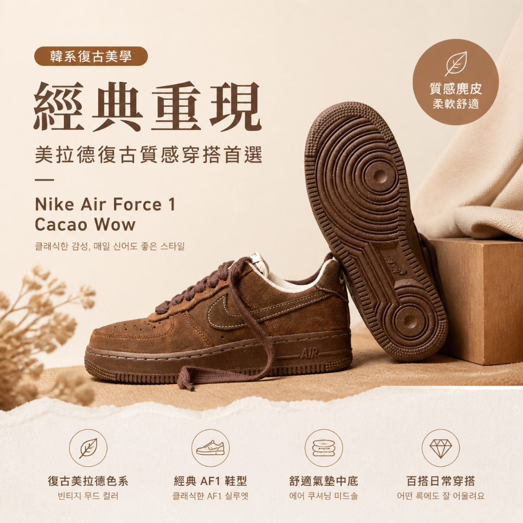 🎯輕氧 Nike Air Force 1 Cacao Wow 板鞋 休閒鞋 美式復古美拉德 秋季百搭 男女款 棕色