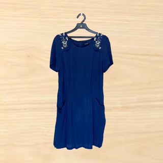 KOOKAI 深藍色貼鑽裝飾短袖洋裝 瑕疵福利品 (26050297