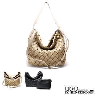 【UOU精品】韓國時尚款 手工編織 托特包 梯形方包 水桶包 斜背包 附背帶側背包kr271