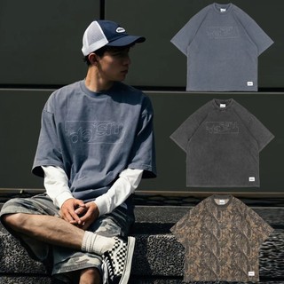 idealism Stitch Tee 黑色 藍色 樹葉 水洗 做舊 繡字 短T【ID26001】