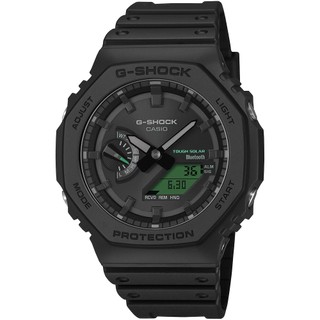 CASIO 卡西歐 G-SHOCK 經典黑與電光綠藍芽太陽能八角雙顯電子錶 送禮 禮物 GA-B2100BEG-1A