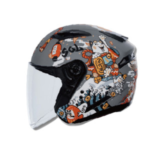 SOL 安全帽 SO-7E SO7E 招財貓-消光灰橘 內藏墨鏡 排齒釦 雙層鏡 3/4罩 安全帽 半罩