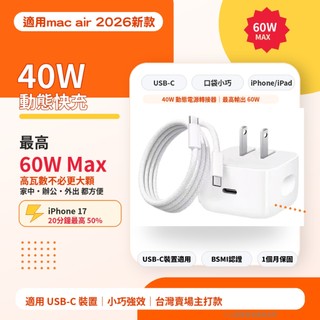 隔日達🚀適用iPad air充電器 支援apple原廠協議 PD40W動態快充頭 60W USB-C iPhone充電頭