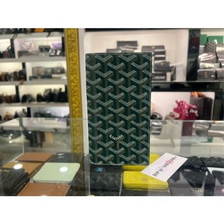 東區正精品㊣GOYARD Lambert 綠色皮革拼圖騰卡片夾對折有厚度長夾 RZ6509