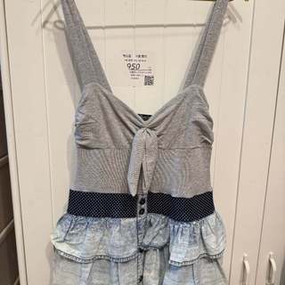 T&F Denim 牛仔蛋糕裙洋裝／綁帶細肩帶洋裝 M號