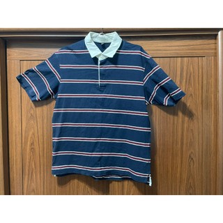 二手 / UNIQLO 優衣庫 455390 男裝 條紋POLO衫(短袖) 深藍底紅白條紋 白底藍條紋 L
