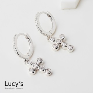 Lucy's 925純銀 水鑽十字 易扣耳環 (128445)