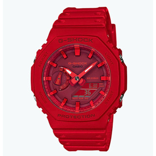CASIO 卡西歐 G-SHOCK 極簡八角耐衝擊運動雙顯橡膠腕錶/紅(GA-2100-4ADR)