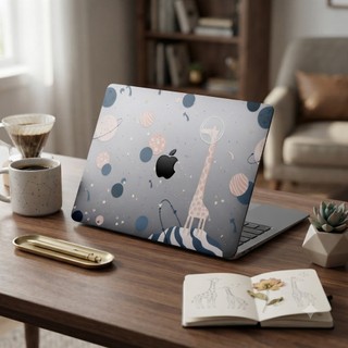 長頸鹿星空 MacBook保護殼 Air/Pro 13 14 15 16 Neo 筆電殼 彩繪上蓋+透明下蓋 PU068