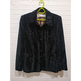 義大利製 MARIELLA BURANI 黑色皺摺絲棉襯衫版型西裝外套 F40/US10 約M