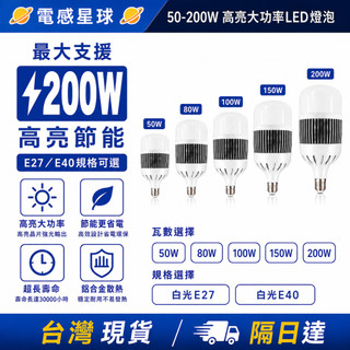 台灣現貨⚡【昏暗死角一次照亮】LED工業燈泡 E27螺口 50W 80W 100W 150W 200W可選高亮白光節能