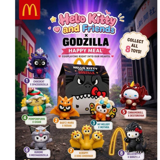 💯正版代購💯麥當勞 hellokitty 哥斯拉聯名周邊 麥當勞北美限定 kitty貓哥斯拉套裝 三頭怪 可愛包包掛件