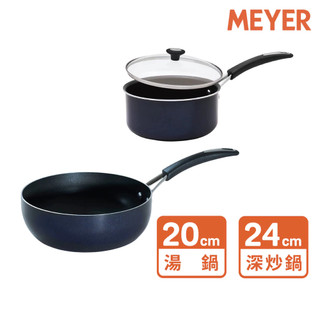 (雙鍋組)【MEYER 美亞】IH藍寶石導磁不沾鍋 (24CM深炒鍋+20CM單柄湯鍋含鍋蓋) - 超能系列