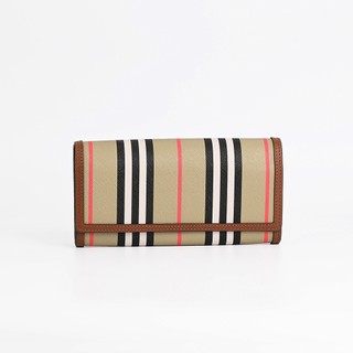 BURBERRY HALTON 條紋拼接10卡長夾(米棕)