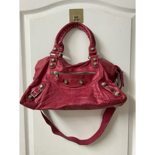 Balenciaga 巴黎世家經桃紅色機車包手提斜背包BALENCIAGA 巴黎世家 Giant City亮銀釦機車包