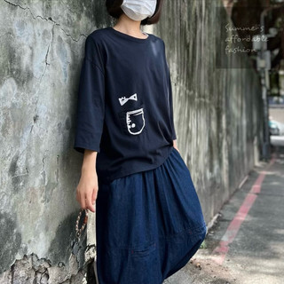 【Summer's 平價時尚】抽象畫口袋七分T/ 春秋 童趣 七分T恤 圓領T恤 現貨
