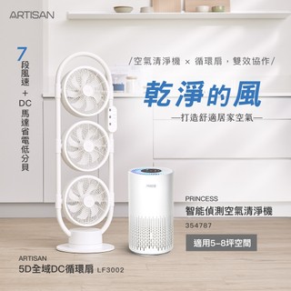 ARTISAN x PRINCESS 5D全域DC循環扇+空氣清淨機 LF3002+354787 清淨舒風組
