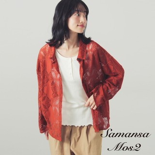 Samansa Mos2 透膚圖案蕾絲排釦翻領襯衫(0F002315610)