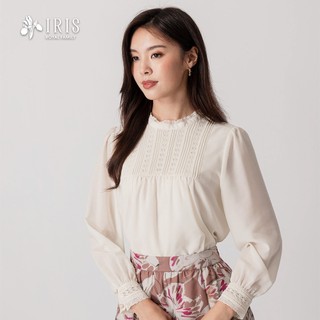 IRIS 艾莉詩 蕾絲壓褶雪紡上衣-66105