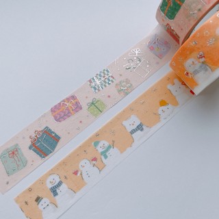 【分裝紙膠帶】SAIEN 雪だるま 雪人/プレゼント 禮物 燙銀 100cm 分裝