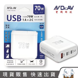 狗｜聖岡科技 USB-703AC 1A+2C 70W氮化鎵 3孔快充充電器 PD+QC 收折插腳 可充筆電 全電壓