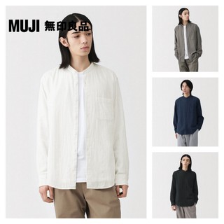 【MUJI 無印良品】男吉貝木棉混二重紗織立領長袖襯衫